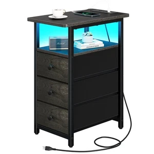 End Table with Charging Station, LED Narrow Side Table Bedside Table, Small N... - Picture 1 of 7