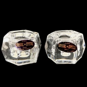 2 DePlomb Crystal Taper Candle Candlestick Holders 24% Lead Hexagon Made in USA - Picture 1 of 14