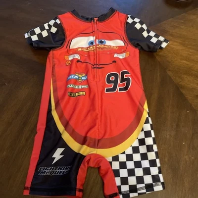 Lightning McQueen One Piece 3T Shorty Racing Suit Pixar Cars Romper - Image 1 of 4