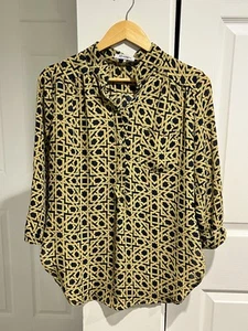 Top donna Xtaren (Med?) Maniche 3/4 da ufficio geometriche carriera oro navy - Foto 1 di 10