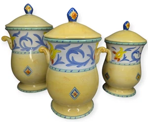 Set of 3 Karidesign Desert Ridge Imports Canisters-Yellow w/Floral Design - Picture 1 of 21
