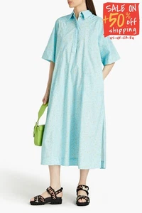 RRP €261 GANNI Cotton Midi Shirt Dress EU36 US6 UK10 M Floral Print Short Sleeve - Picture 1 of 7