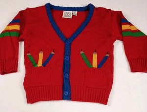 Kinder/Jungen Vintage JG Haken Strickjacke rot Pullover rot mit Bleistiften Gr. 2T - Bild 1 von 13