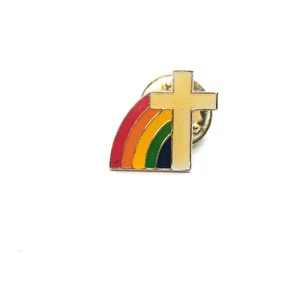Christian Cross Rainbow Symbol Pin Religious Faith Inclusive Church Pride VTG - Picture 1 of 3