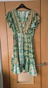 Majo Boho Green Summer Dress, Above Knee Length, One Size 8-14 - Picture 1 of 19