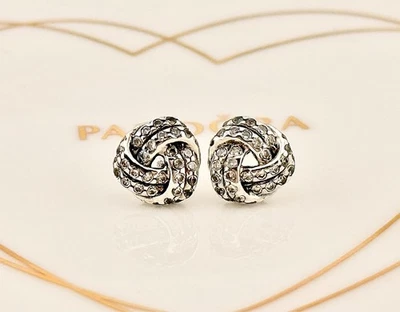 New Genuine Authentic Pandora Silver Sparkling Love Knot Stud Earrings 290696CZ - Image 1 of 4