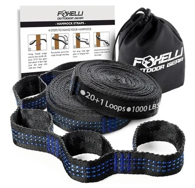 Foxelli Hammock Straps XL 20FT Long Combined, Heavy Duty No-Stretch.Black,  C8 - Image 1 of 4