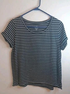 J. Jill Everyday Cotton T Shirt Womens MP Black White Stripe Preppy Casual  - Picture 1 of 8