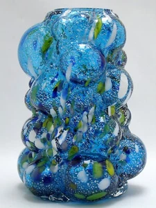 Bubbles Glas Vase blau polychrom silber Space Age Design 70 er - Bild 1 von 20