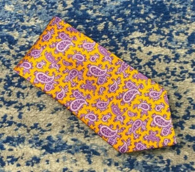 Corbata Dolcepunta Naranja Púrpura Rosa Azul Paisley Satén Seda Hecha a Mano Italia Foto 1 de 4