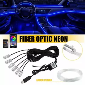 APP Neon LED Light Trim Glow Optic Fiber Strip Car Interior Ambient Lighting Kit - Picture 1 of 14