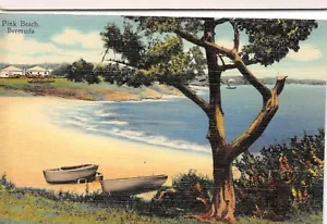 # A1021 BERMUDA LINEN POSTCARD, PINK BEACH - Picture 1 of 2