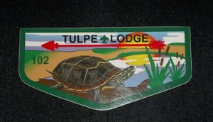 ORDER OF THE FLEW OA TULPE LODGE 102 BSA NARRAGANSETT TORTUGA PEGATINA SOLAPA COMO NUEVO - Imagen 1 de 4