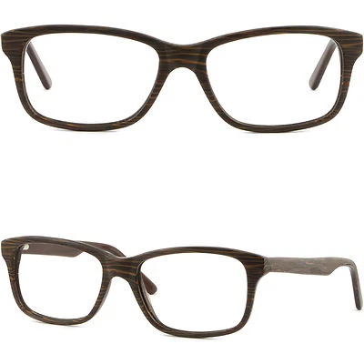 Óculos de grau masculino feminino armação de plástico dobradiças de mola madeira grão marrom - Imagem 1 de 4