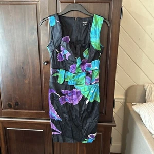 XOXO Black Green Stretch Pencil Dress Low Neck 3/4 - Picture 1 of 7