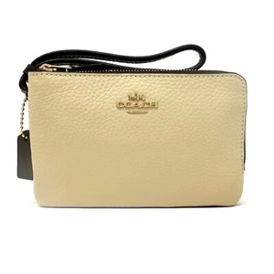 Coach Doppelecke Reißverschluss Armband in Colorblock Elfenbein Licht Sattel Leder 91622 - Bild 1 von 10