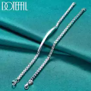 DOTEFFIL 2pz Bracciale Argento Sterling 925 Scatola 4mm Set Ciondolo Festa Gioielli - Foto 1 di 6