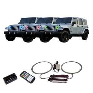 RGB Multi Color Bluetooth Headlight Halo kit for Jeep Wrangler 07-17 - Foto 1 di 11