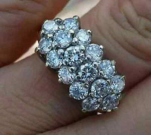 3.00Ct Round Cut Moissanite Cluster Engagement Ring 14K White Gold Plated Silver - Picture 1 of 8