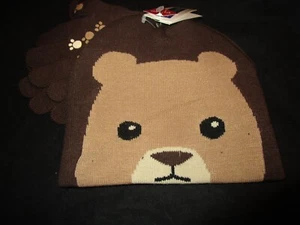 Bear Beannie Child One Size Brown Bear Smart Trend Knit Gloves & Hat Set - Picture 1 of 2