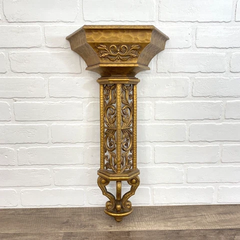 Vintage Gold Wall Sconce Pocket Deco Tall 20" Hollywood Regency Floral Cover
