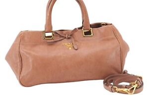 Authentic PRADA Vintage Leather 2Way Shoulder Hand Bag Purse Brown J3162