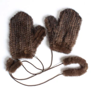 Unisex Real Mink Fur Gloves Knitted Warm Wrist Stretch Mittens Sleeves W String - Picture 1 of 9