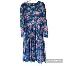 Vintage Laura Ashley 80s 90s Cottagecore Floral Puff Long Sleeve Midi Dress