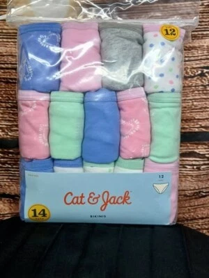14pk Cat & Jack Girls Bikinis Sz 12 Pink/multi color cotton Panties/underwear — 第 1/2 张图片