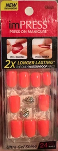 Impress Gel Manicure Press on Nails Corto Rosa Neon con Teschio ๐ Charm - Foto 1 di 1