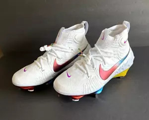 Nike Alpha Huarache NXT DJ6517-106 White Rainbow Metal Baseball Cleats Size 7 - Picture 1 of 13