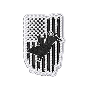 Distressed American Flag with Bullrider Patch Embroidered Iron-on for Clothing - Picture 1 of 12