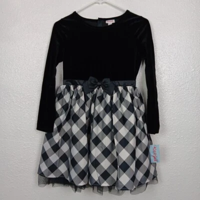 Cat & Jack Dress L (10/12) Black Velvet Plaid Skirt Taffeta Holidays Party NWT - Image 1 of 4