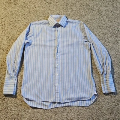 Thomas Pink Shirt Mens 16.5-35 Classic Fit French Cuff Blue Striped - Image 1 of 4