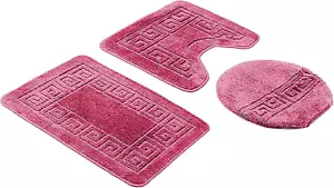 Bath Set 3 Piece Rose Pink Patchwork Pattern Bathroom Rug (18"X29"), Large Conto - Picture 1 of 4