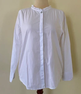 Free Assembly White Long Sleeve Ruffle Neck Shirt Women's Size M Cotton NWT - Picture 1 of 9