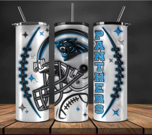 20 oz Carolina Panthers Stainless Steel Tumbler Metal Straw Inflated Puffy Look - Picture 1 of 3