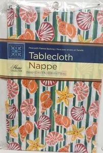 Thin Peva Vinyl Tablecloth 52"x70"Oblong,SEALIFE, COLORFUL STARFISH&SEASHELLS,GR - Picture 1 of 4