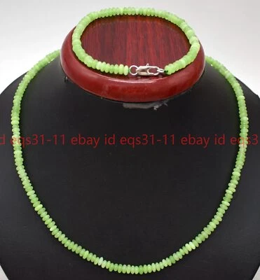 Genuine 2x4mm Smooth Green Peridot Gemstone Beads Necklace18'' Bracelet7.5'' Set - Image 1 of 4