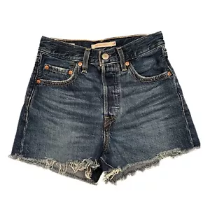 Pantalones cortos de mezclilla Levis Ribcage azules para mujer 00 0 cintura de tiro alto desgastados - Imagen 1 de 7