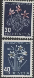 Switzerland Pro Juventute 1947 Cylamen 30c+1948 Lily of the Valley 40c, mint LMM - Picture 1 of 2