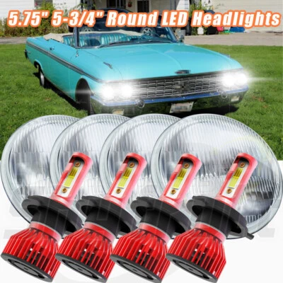 Upgrade FOR Ford Galaxie 500 1962-1974 4pcs 5.75" Round Led Headlights High/Low - Image 1 of 4