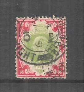 GREAT BRITAIN SCOTT 138 USED FINE - 1902 1sh CARMINE & DULL GREEN ISSUE (C) - Picture 1 of 2