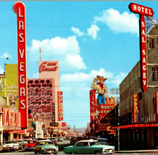 Fremont Street From Main Street Las Vegas C1950s Casinos Vintage Cars Postcard