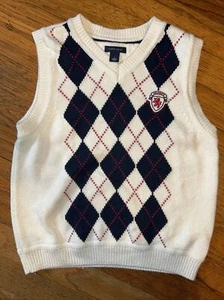 Tommy Hilfiger Kids Knit Argyle Vest Off White Size 7 - Picture 1 of 5