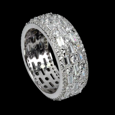 Anello In Argento Sterling 925 Baguette Simulato Cz 3x1mm Gioielleria Taglia 8.5 - Immagine 1 di 4