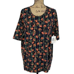 NWT LulaRoe Womens sz S Irma T Shirt Black Floral Scoop Neck Short Sleeve Tunic - Picture 1 of 5