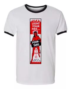 Unisex Ringer Tee T-shirt Cotton Novelty 70s Funny Condom Retro Pinup Art Devil - Picture 1 of 7