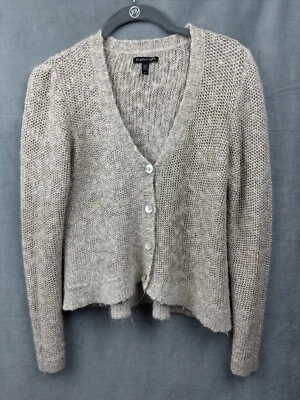 Suéter Cárdigan Recortado Eileen Fisher Pequeño Beige Taupe Cuello en V Metálico Mohair Foto 1 de 4