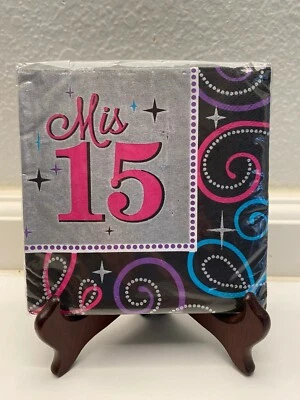 Mis Quince Quinceanera Beverage PAPER NAPKINS Feliz Compleaños 16 ct. - Image 1 of 2